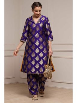 Biba - Women Purple Polyester Kurta with Pant