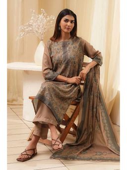 Biba - Women Brown Polyester Kurta with Palazzo and Stole