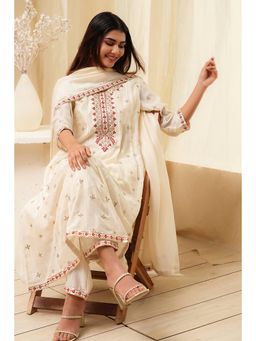 Biba - Women White Polyester Kurta with Palazzo and Dupatta