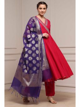 Biba - Women Pink Polyester Blend Anarkali Kurta with Palazzo and Dupatta