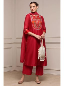 Biba - Women Pink Chanderi Silk Kurta with Palazzo and Dupatta