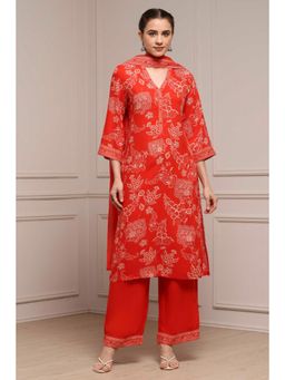 Biba - Women Red Viscose Kurta with Palazzo and Dupatta