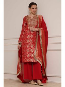 Biba - Women Red Viscose Kurta with Palazzo and Dupatta