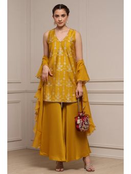 Biba - Women Yellow Viscose Blend Kurta with Sharara and Dupatta