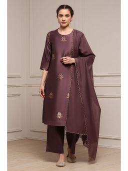 Biba - Women Purple Chanderi Silk Kurta with Palazzo and Dupatta