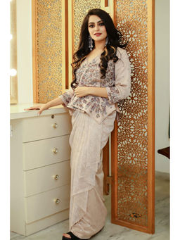 Daatri by meenakshi kakkar - Pink Drape Skirt with Embroidered Peplum Top (Set of 2)