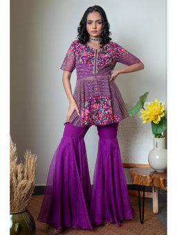 Daatri by meenakshi kakkar - Purple Sharara with Peplum Top (Set of 2)