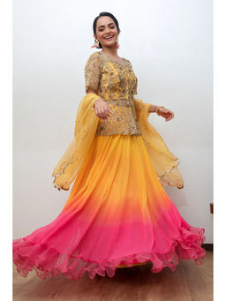 Daatri by meenakshi kakkar - Yellow Lehnga with Jacket and Dupatta (Set of 3)