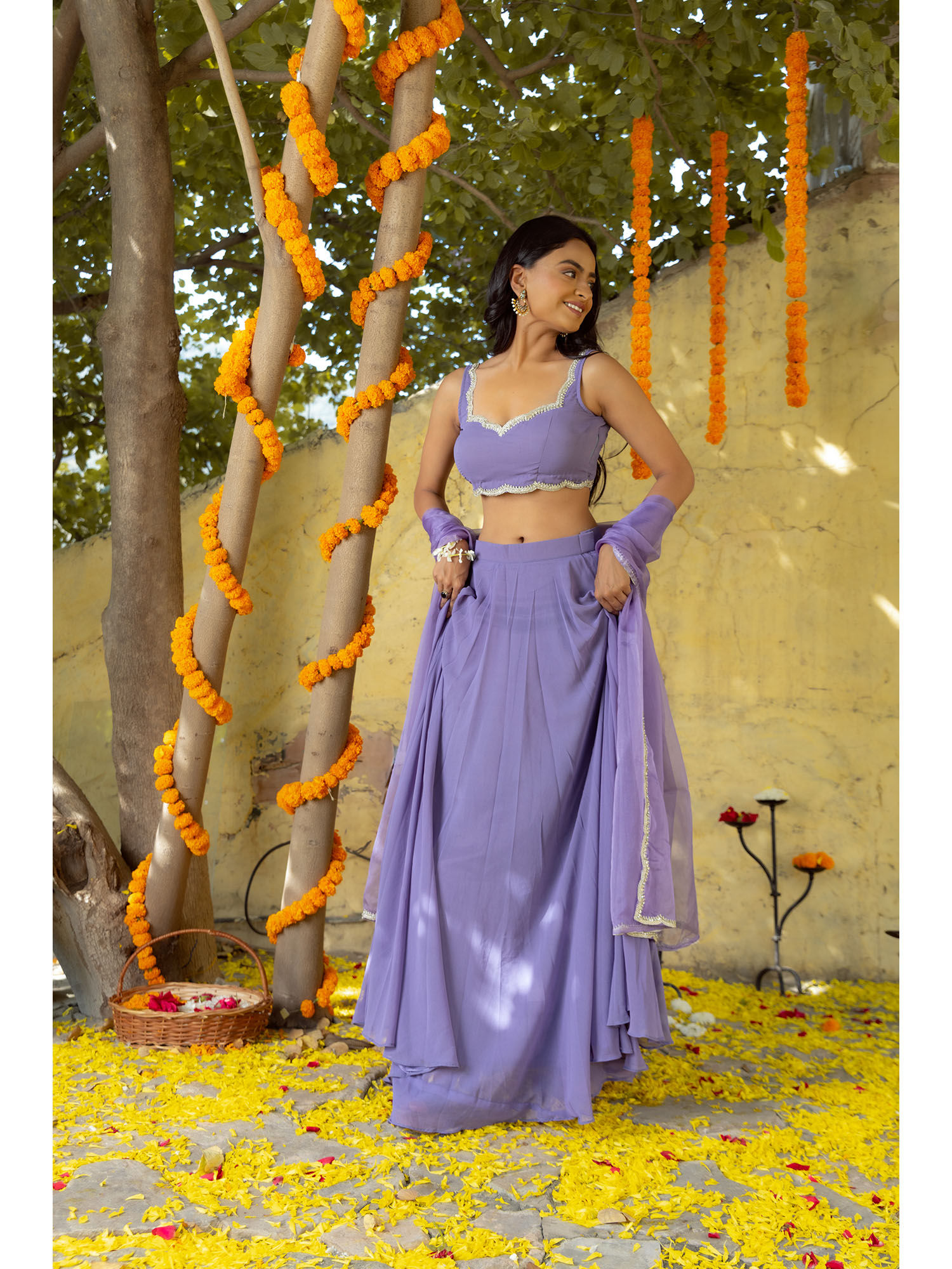 deasha india Lavender Tara Detailed Lehenga with Blouse and Dupatta (Set of 3)-picture-5