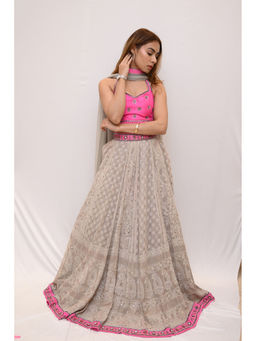 Label Simran Kochher - Grey Popin'n In Pink Lehenga with Blouse and Dupatta (Set of 3)