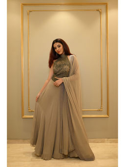 Label Simran Kochher - Brown The Bridesmaid Lehenga with Blouse and Dupatta (Set of 3)