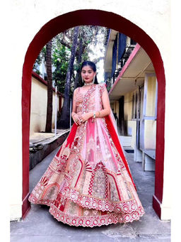 Label Simran Kochher - Crimson Red Lehenga with Blouse and Dupatta (Set of 3)