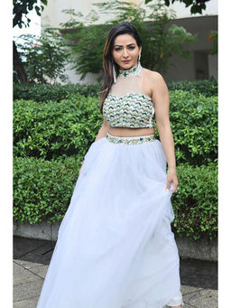 Label Simran Kochher - Green Emerald Lehenga with Blouse and Dupatta (Set of 3)