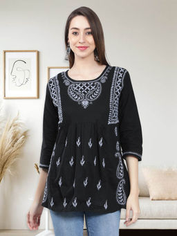 Seva Chikan - Hand Embroidery Grey Cotton Lucknowi Chikankari Kurti