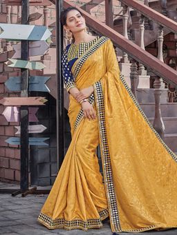 Odette - Yellow Colour Jacquard Silk Embroidered Saree with Unstitched Blouse
