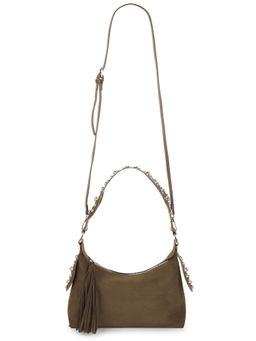 8 Other Reasons - Studded Fringe Faux Suede Shoulder Bag Olive