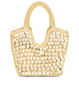 BTB Los Angeles - Santiago Raffia Shell Embellished Tote Bag Natural