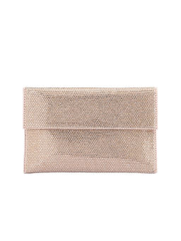 olga berg - Cara Crystal Embellished Envelope Clutch Champagne