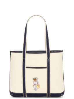 POLO RALPH LAUREN - Canvas Open-Top Tote Bag Ecru & Navy Blue