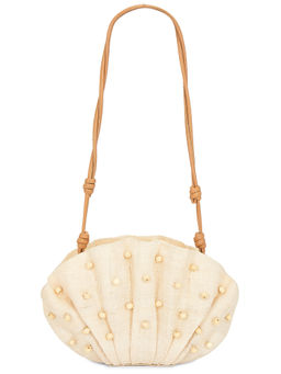 Poolside - Origami Beaded Scallop Straw Clutch Natural