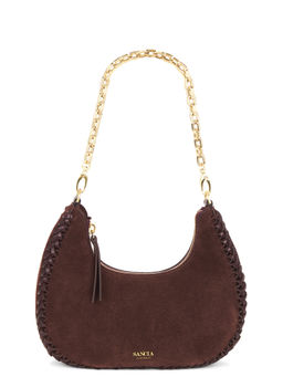 Sancia - Intrecciato Trim Suede Shoulder Bag Espresso Suede