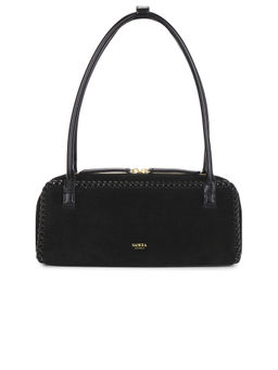 Sancia - Intrecciato Trim Suede Shoulder Bag Black
