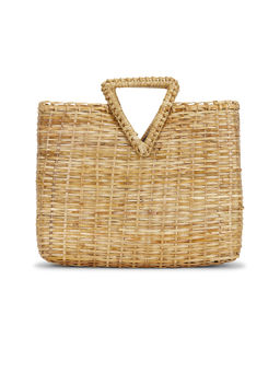 Veronica Beard - Bamboo V Leather-Trim Tote Bag Beige