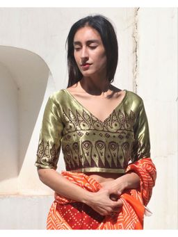 Chidiyaa - Green Mashru Silk Blouse