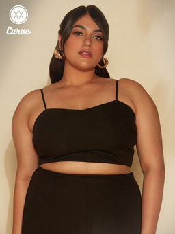 Twenty Dresses by Nykaa Fashion - Curve Black Sweetheart Neck Solid Crop Top