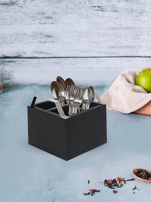 Metalsmith Premium Solid Wood Empty Cutlery Holder With Metal Handle Multipurpose