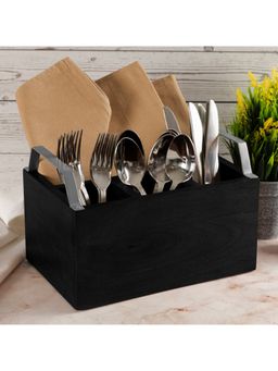 Metalsmith - Premium Solid Wood Empty Cutlery Holder With Metal Handle Multipurpose