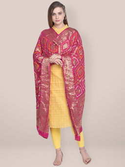 Dupatta Bazaar - Women's Pink and Gold Bandhini Dupatta