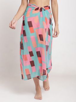 AOBA - Women Blue Printed Wrap Around Beachwear Skirt