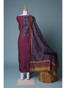Zari Jaipur - Wine Printed Dress Material (Set of 3)