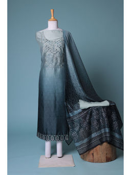 Zari Jaipur - Teal Embroidery Dress Material (Set of 3)