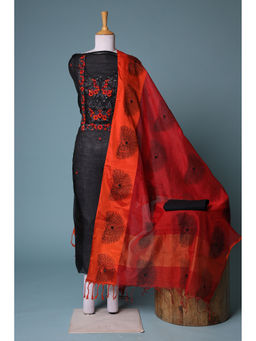 Zari Jaipur - Black Embroidery Dress Material (Set of 3)