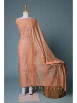 Zari Jaipur - Peach Embroidery Dress Material (Set of 3)