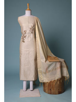 Zari Jaipur - Cream Embroidery Dress Material (Set of 3)