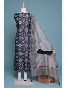 Zari Jaipur - Black Printed Dress Material (Set of 3)