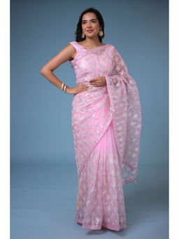 Zari Jaipur - Pink Embroidery Saree with Unstitched Blouse