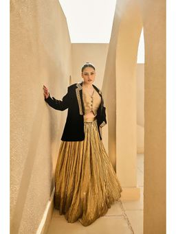 ASHNA VASWANI - Gold Blazer With Waist Coat And Skirt