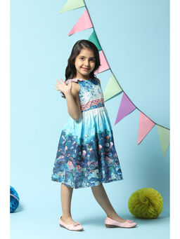 Biba - Girls Off White Cotton Gathered Ethnic Dress