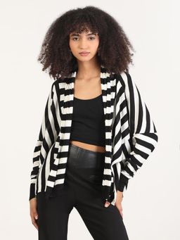 SHOWOFF - Women Black Striped Shrug