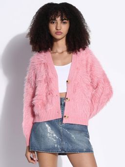 SHOWOFF - Women Pink Solid V-Neck Shrug