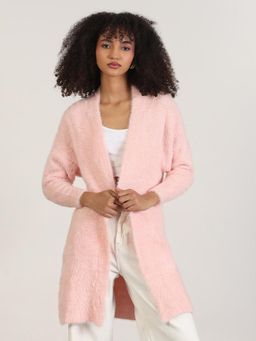 SHOWOFF - Women Pink Solid Longline Shrug