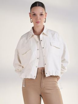 SHOWOFF - Women Solid Cream Spread Collar Tailored Jacket