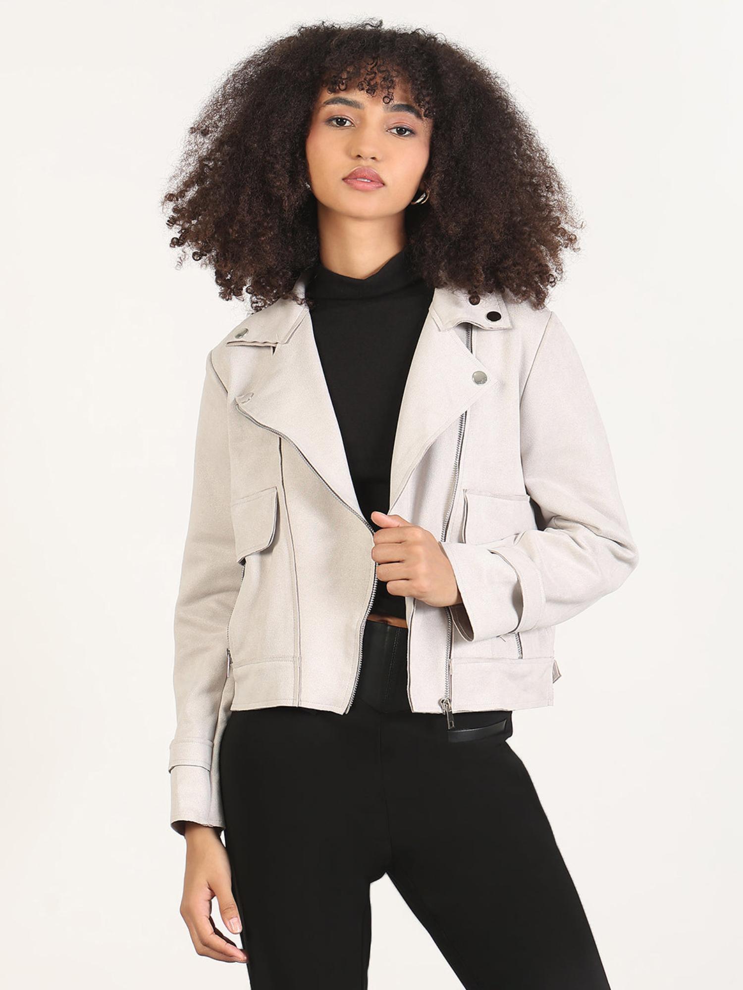 showoffff Women Solid Grey Lapel Collar Tailored Jacket-picture-11