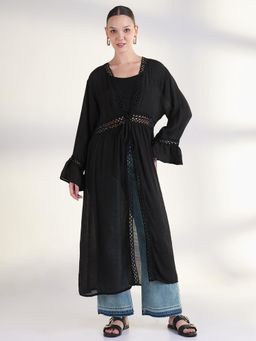SHOWOFF - Women Solid Black Longline Shrug