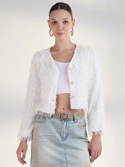 SHOWOFFFF - Women Self Design White Crop Shrug