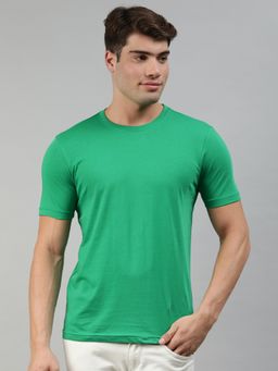 Huetrap - Mens Solid Green Round Neck Short Sleeve T-shirt
